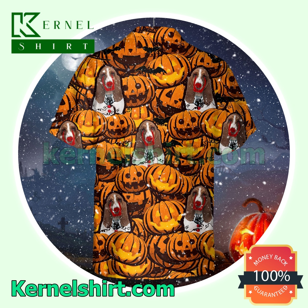 Basset Hound Pumpkin Halloween Short Sleeve Shirts a