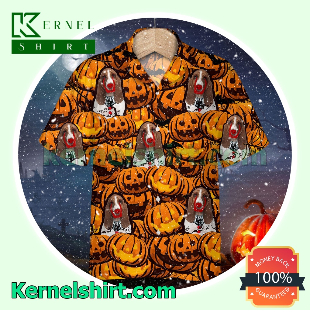 Basset Hound Pumpkin Halloween Short Sleeve Shirts