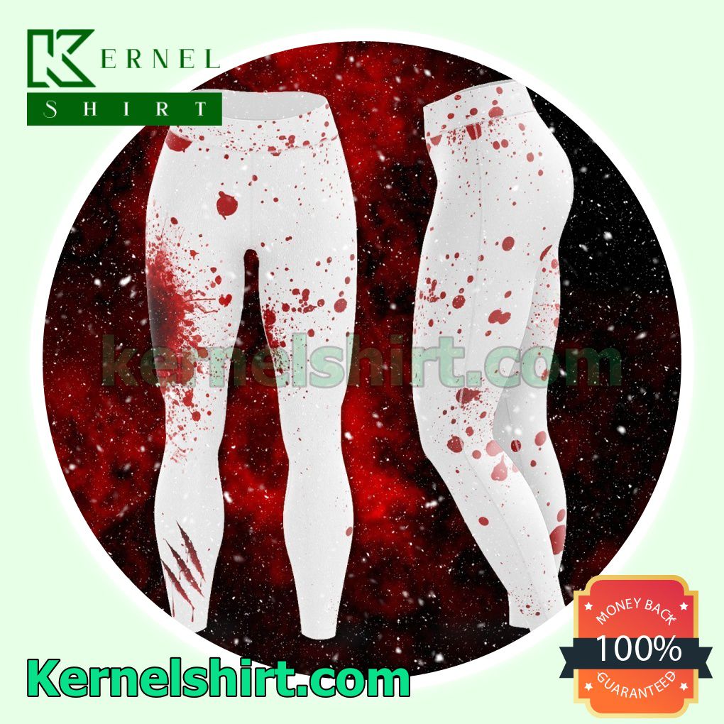 Blood Stain Claw Scratch White Leggings For Women a