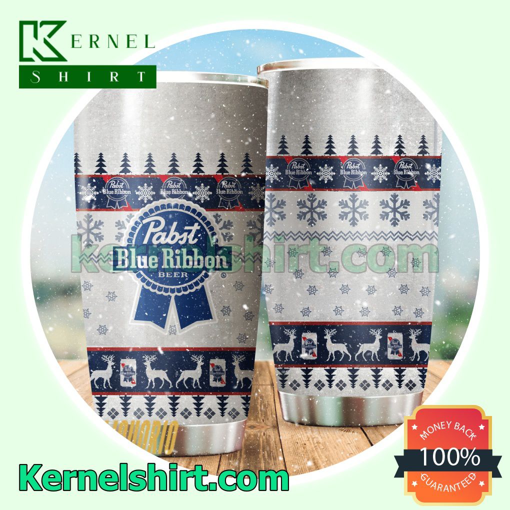 Blue White Pabst Blue Ribbon Beer Sublimation Tumbler