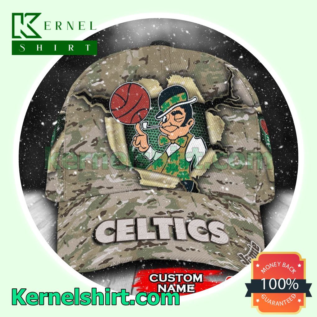 Boston Celtics Camo Mascot NBA Hockey Basketball Baseball Caps