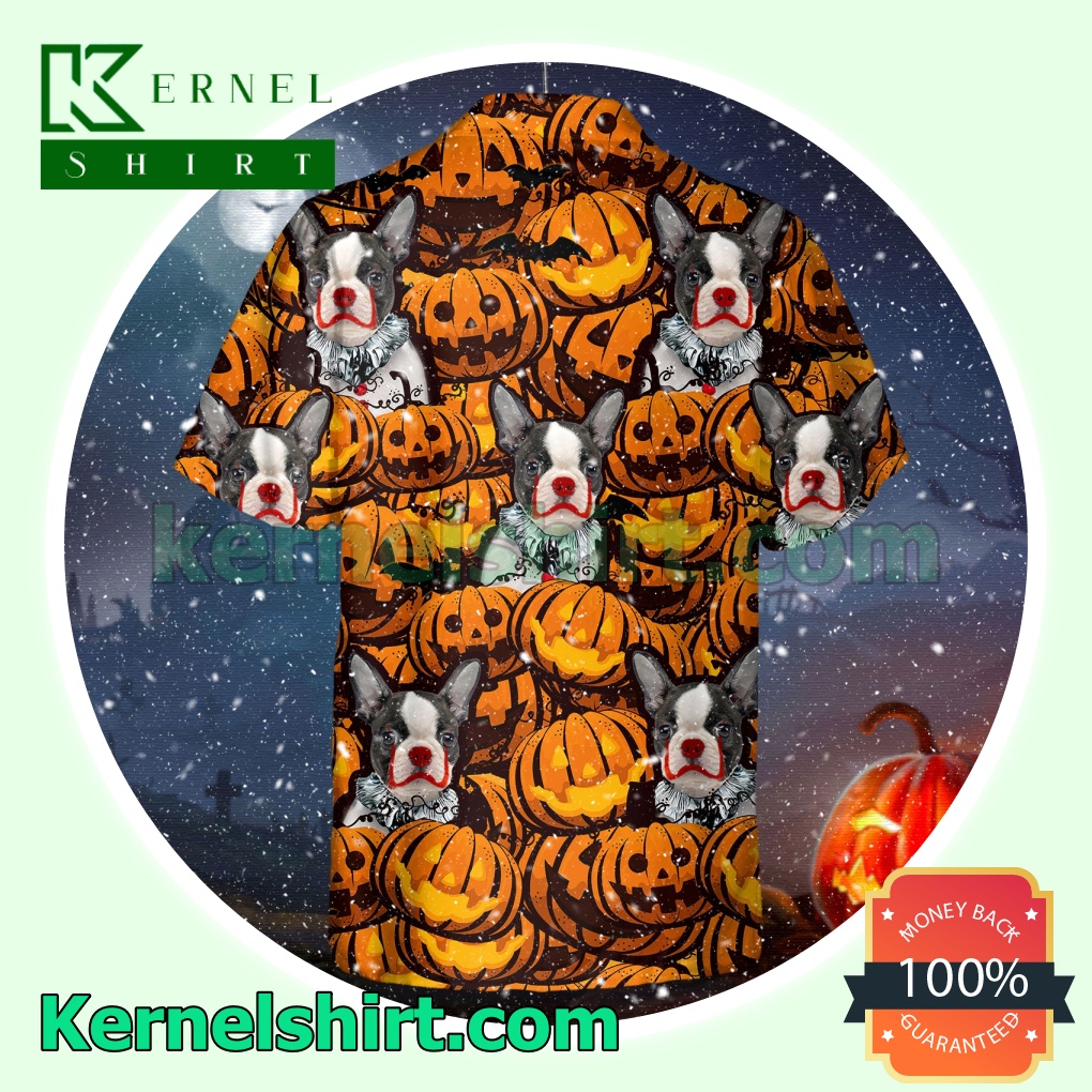 Boston Terrier Pumpkin Halloween Short Sleeve Shirts a