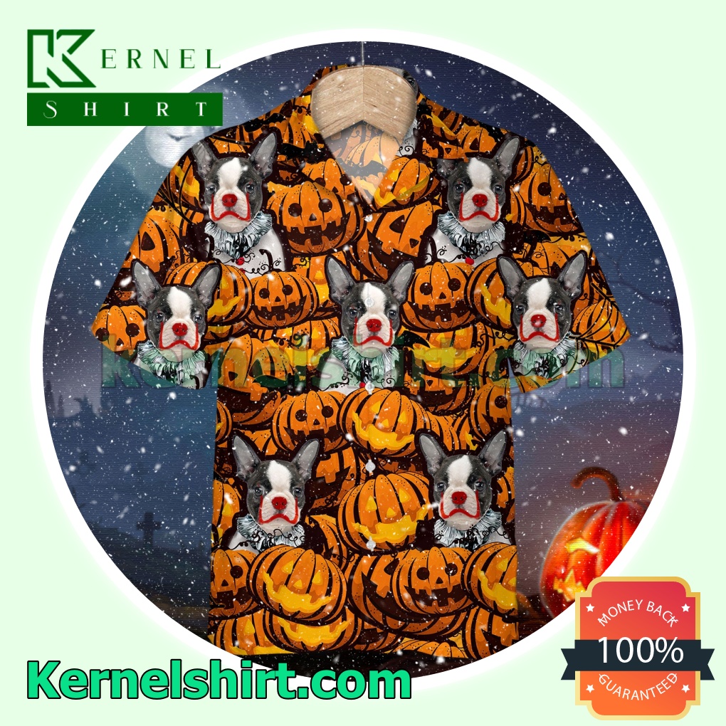 Boston Terrier Pumpkin Halloween Short Sleeve Shirts