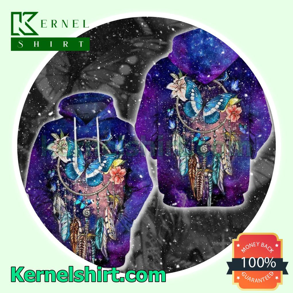 Butterfly Dreamcatcher Purple Galaxy Mens Hoodie