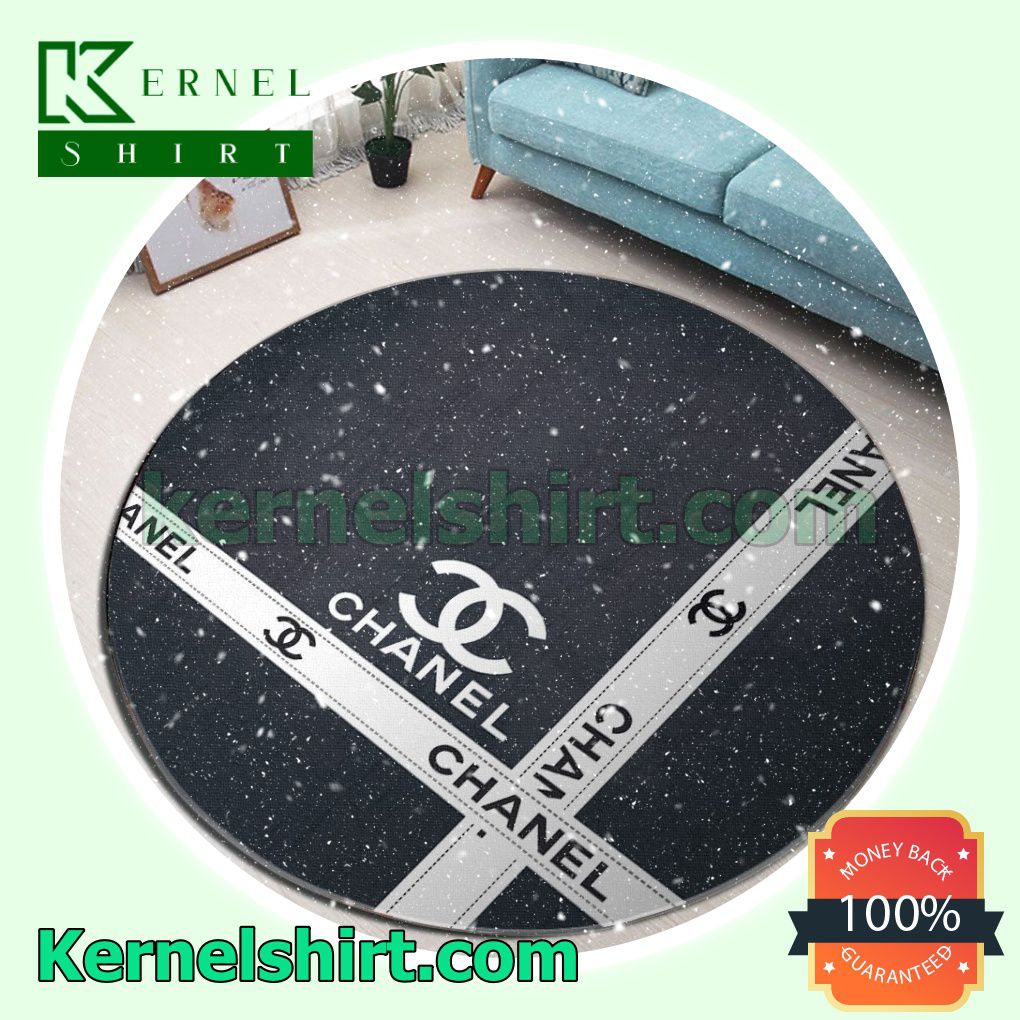 Chanel Luxury Brand Perpendicular Lines Black Round Living Room Rug
