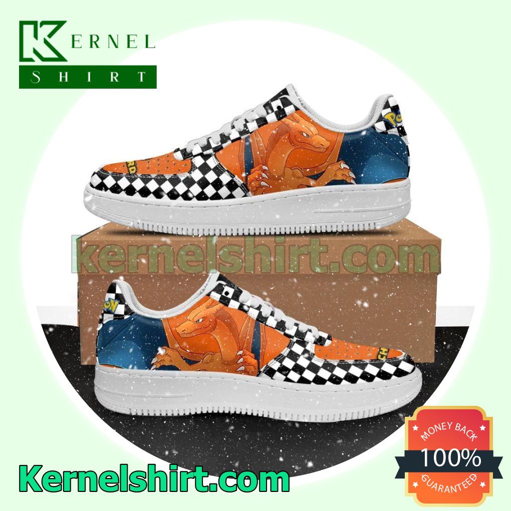 Charizard Checkerboard Pokemon Mens Womens Air Force 1 Shoes
