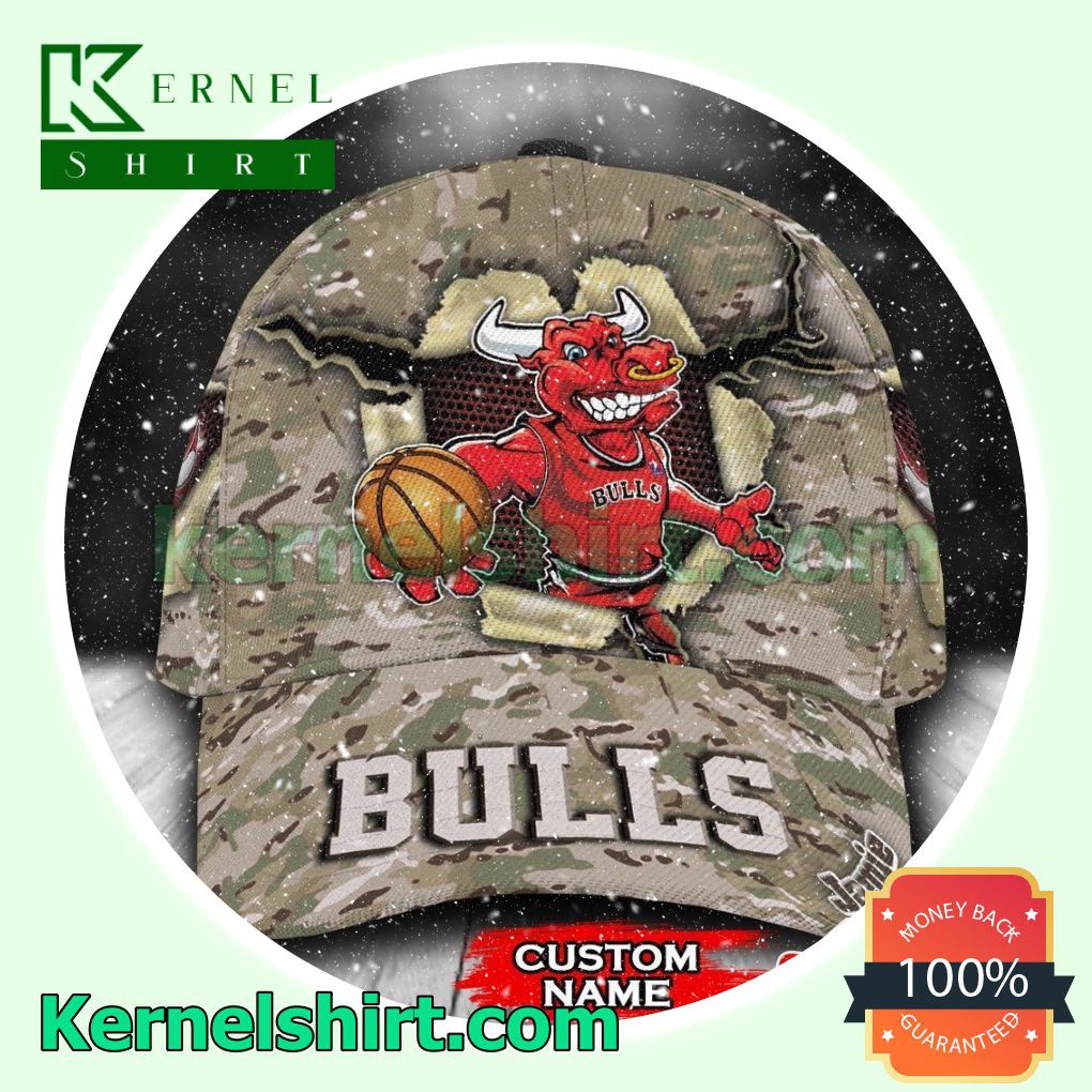 Chicago Bulls Camo Mascot NBA Hockey Basketball Baseball Caps