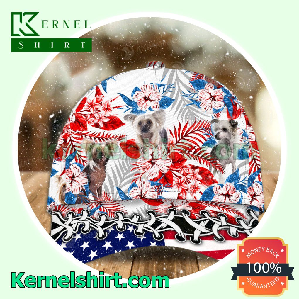 Chinese Crested American Flag Baseball Caps