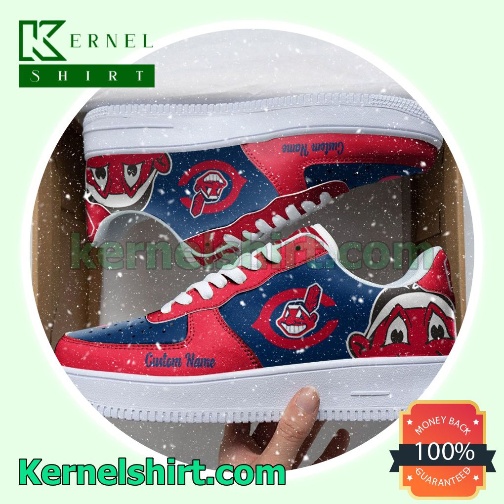 Cleveland Indians Mascot Logo MLB Baseball Custom Nike Air Force 1 Low Top Shoes