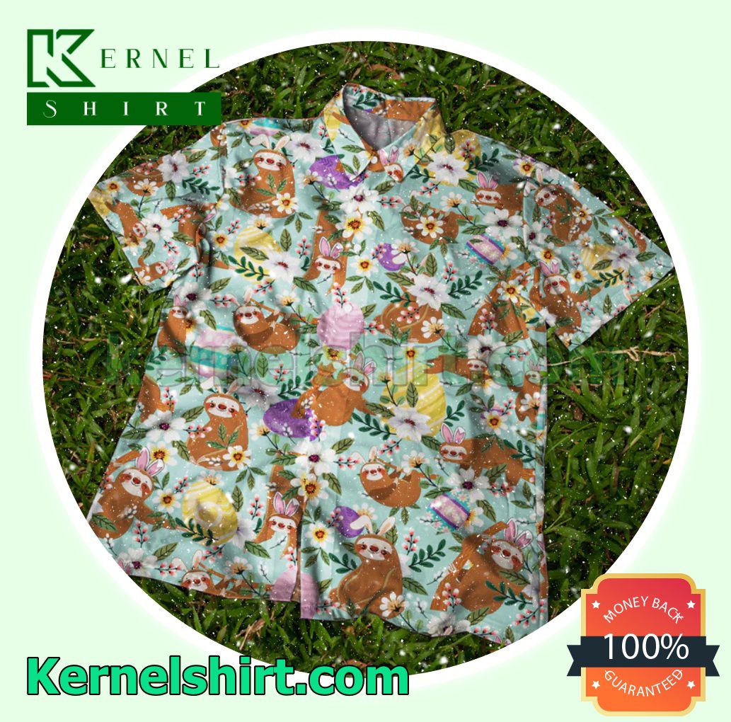 Cute Sloth Easter Egg Floral Button-Down Shirts