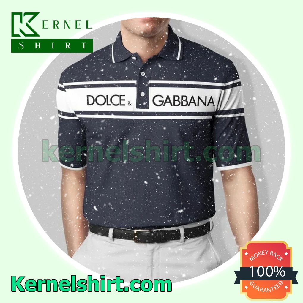 Dolce And Gabbana White Stripe Navy Tennis Golf Polo