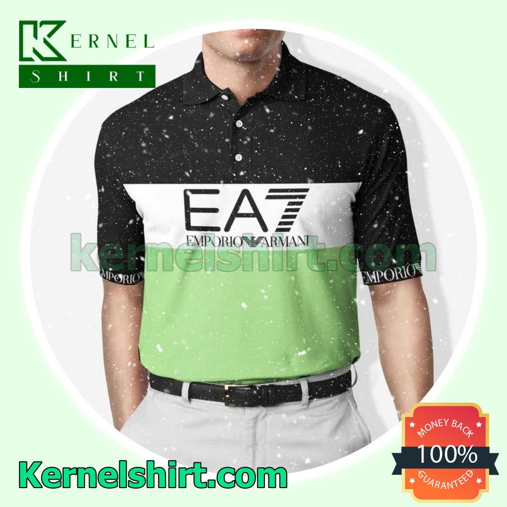 Ea7 Emporio Armani Mix Color Black White And Green Tennis Golf Polo