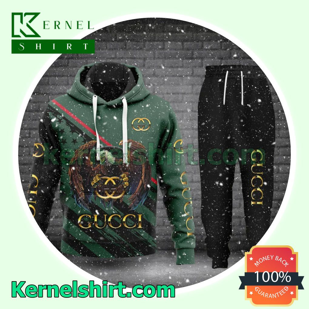 Eagle American Flag Gucci Green And Black Pullover Hoodie, Sweatpant