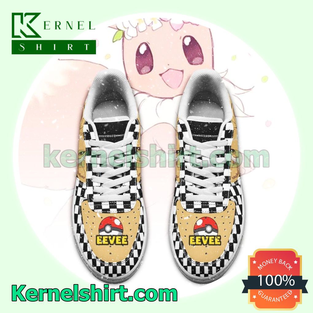 Eevee Checkerboard Pokemon Mens Womens Air Force 1 Shoes a