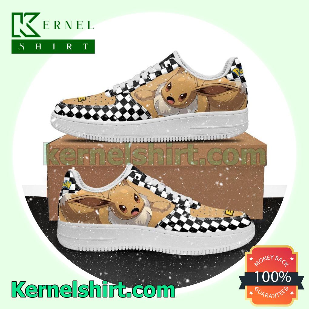 Eevee Checkerboard Pokemon Mens Womens Air Force 1 Shoes