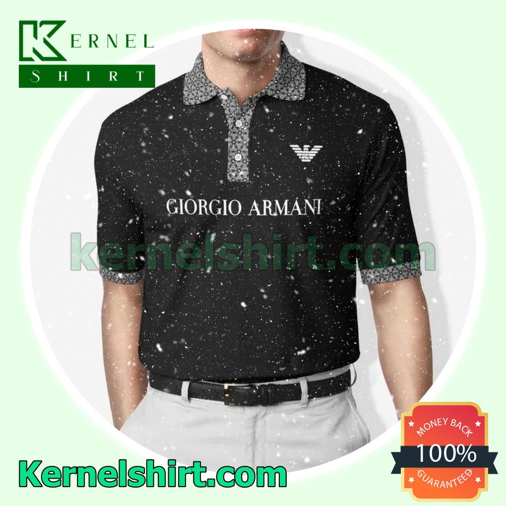 Giorgio Armani Luxury Brand Name Center Black Tennis Golf Polo