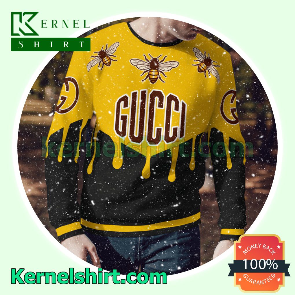 Gucci Bee Black And Yellow Knitted Ugly Sweater Christmas a
