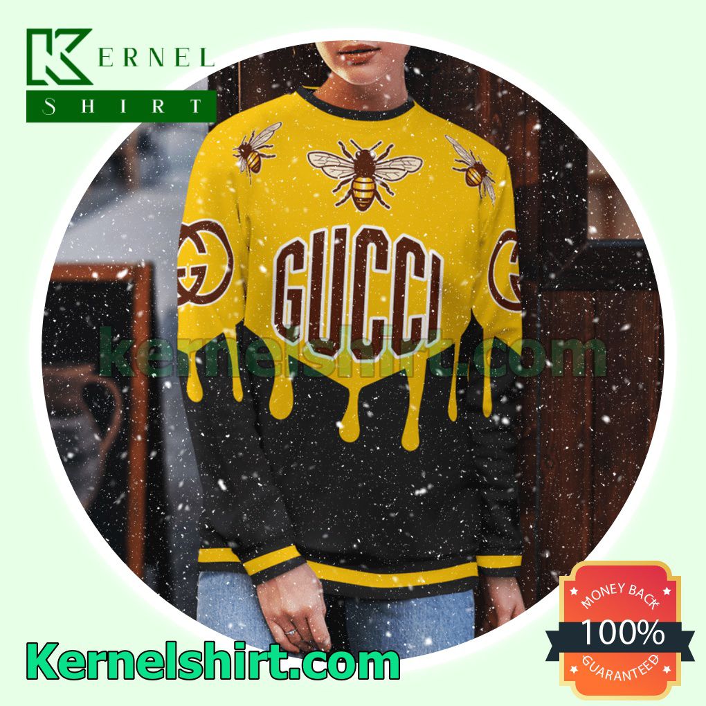 Gucci Bee Black And Yellow Knitted Ugly Sweater Christmas c