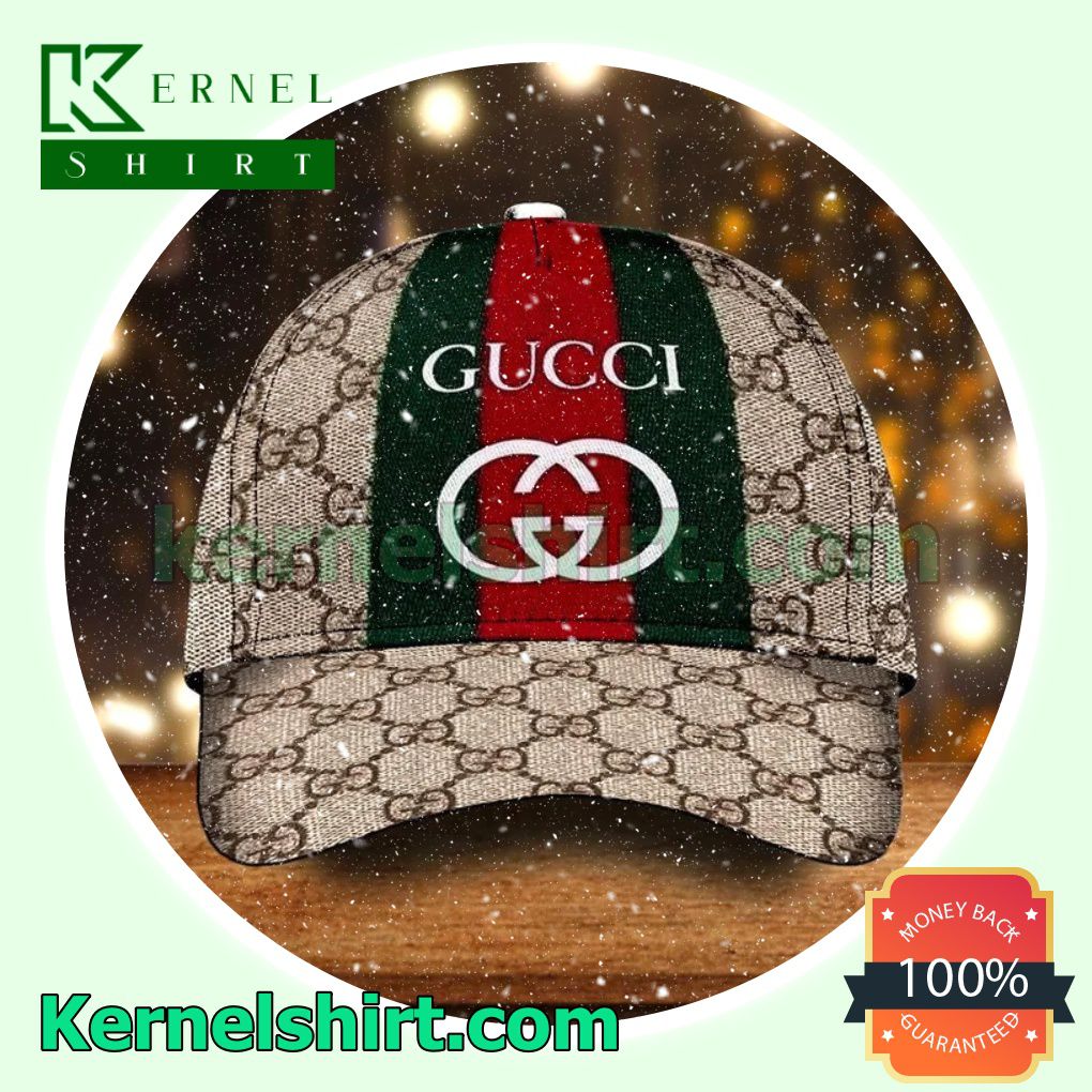Gucci Beige With Brand Name And Logo On Green And Red Stripes Trucker Caps