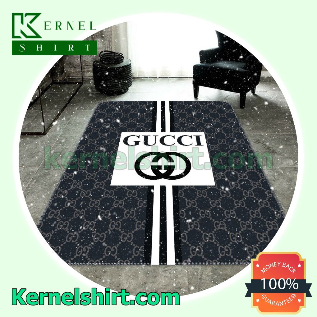 Gucci Big Logo In White Square Navy Living Room Rug