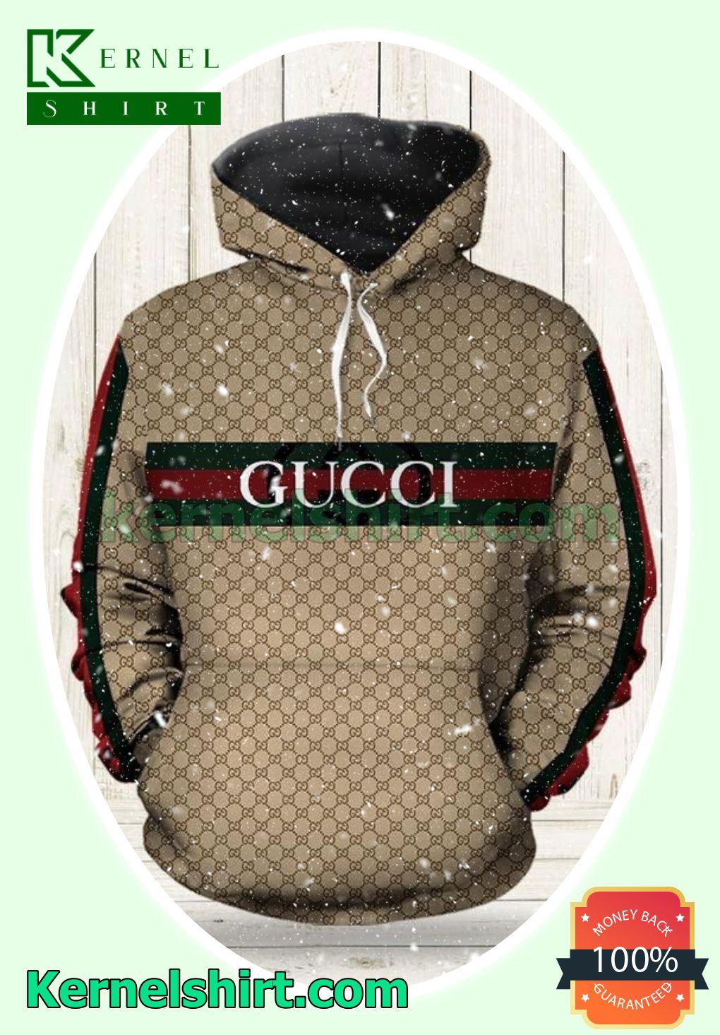 Gucci Brown Monogram Black And Red Stripes Mens Hoodie