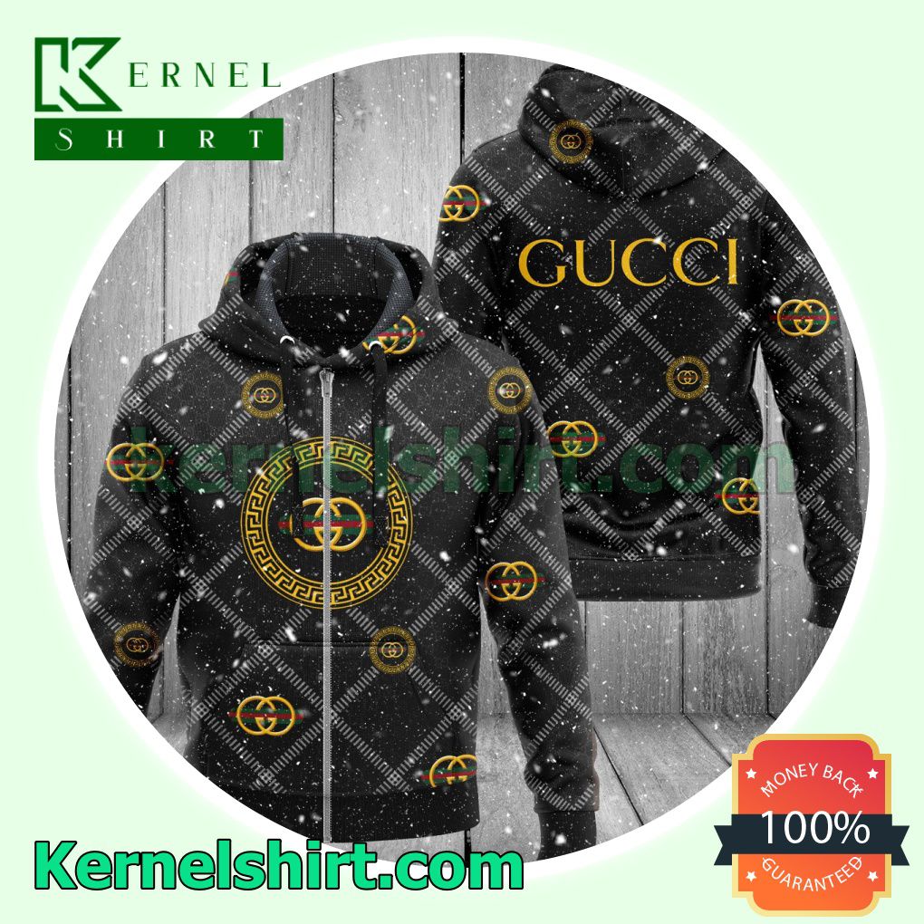 Gucci Greek Key Logo Diagonal Square Heavyweight Pullover Hoodie Sweatshirt