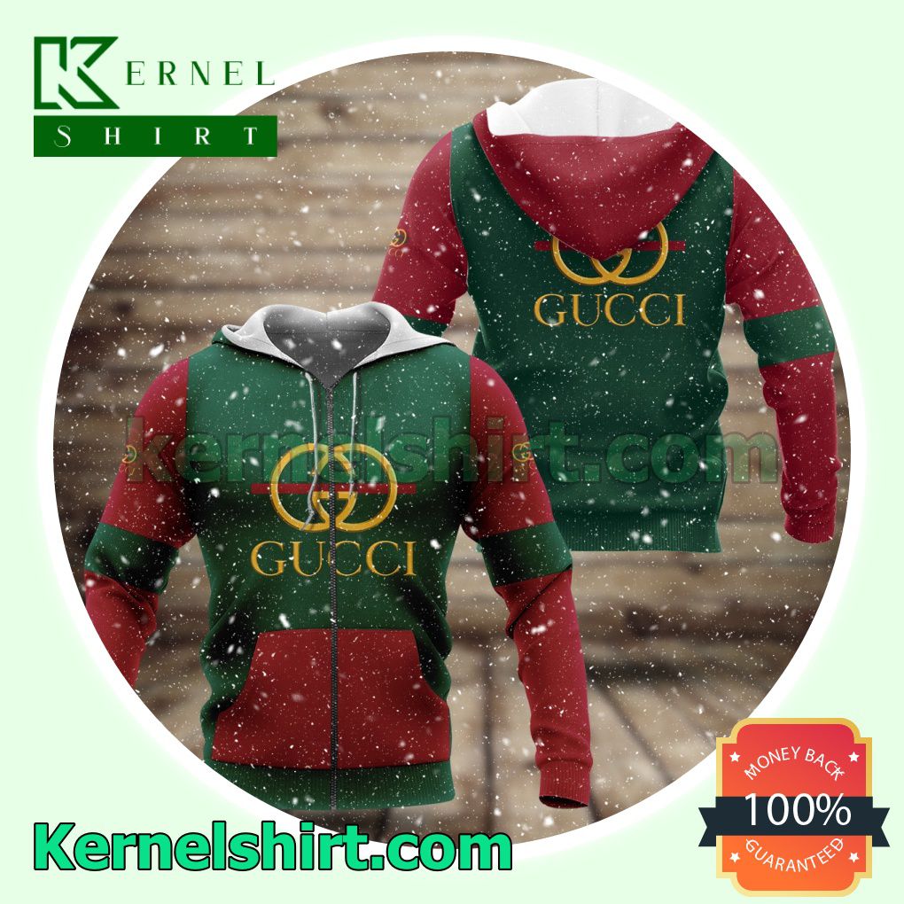 Gucci Green And Red Heavyweight Pullover Hoodie Sweatshirt