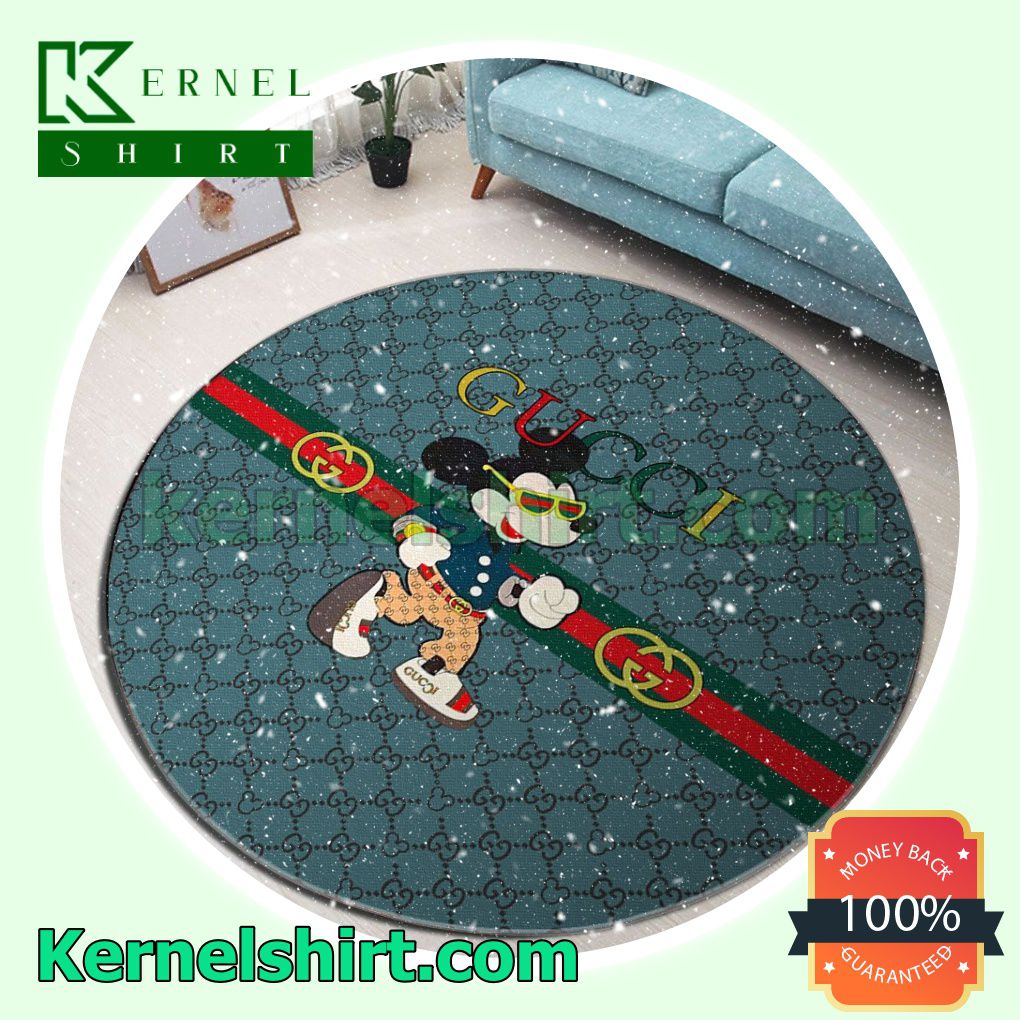 Gucci Mickey Mouse Monogram Green Round Living Room Rug