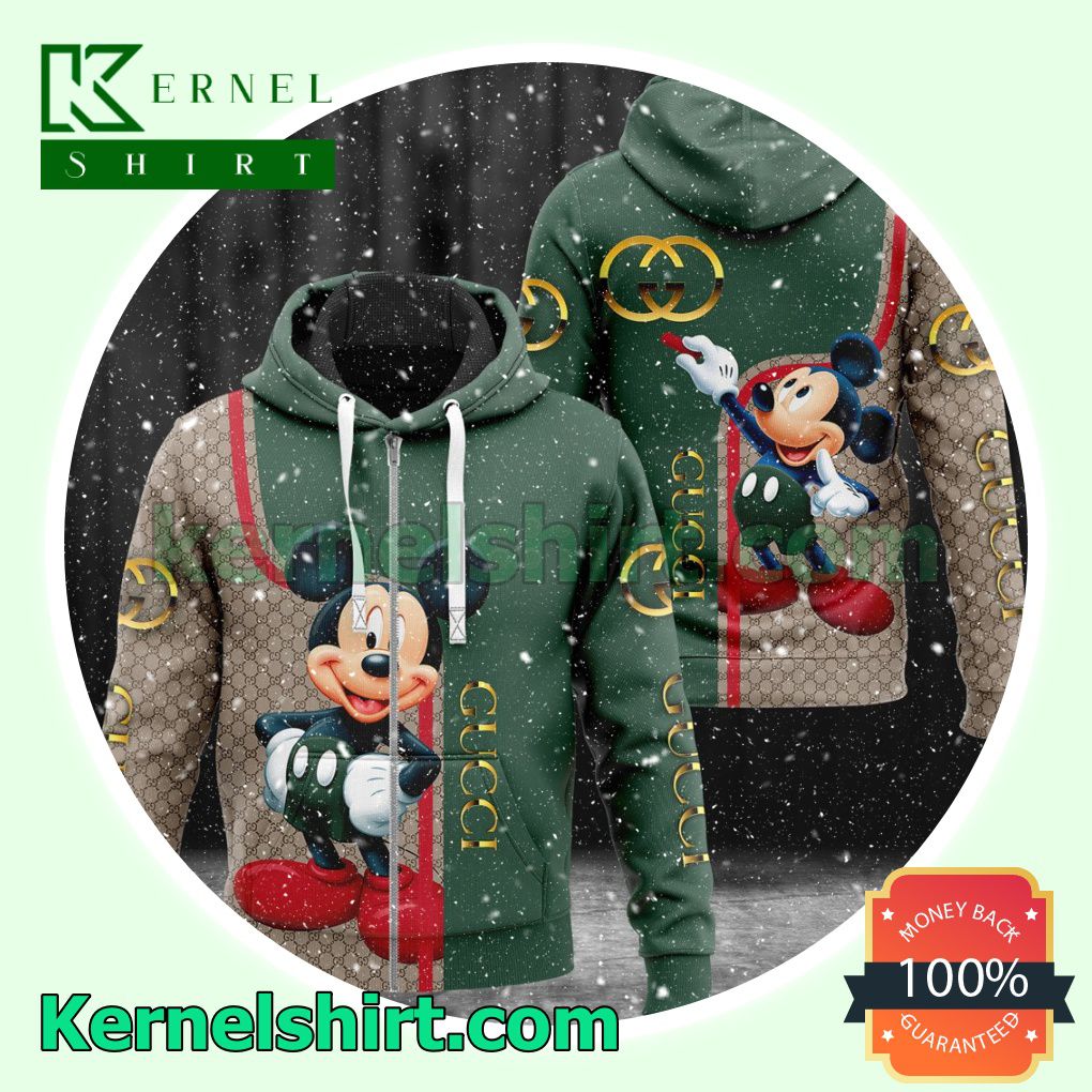 Gucci Mickey Mouse Monogram Mix Green Heavyweight Pullover Hoodie Sweatshirt
