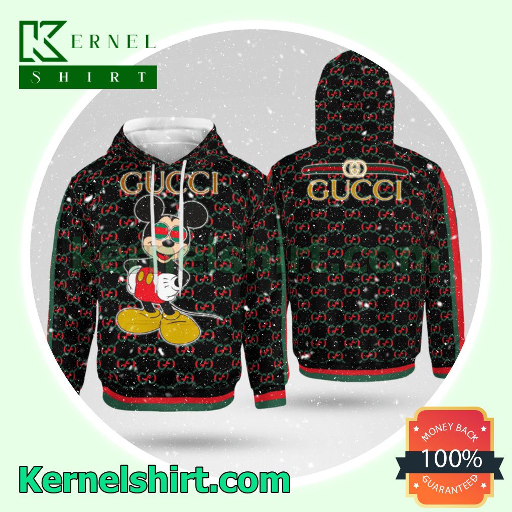 Gucci Mickey Mouse Red And Green Stripes Mens Hoodie