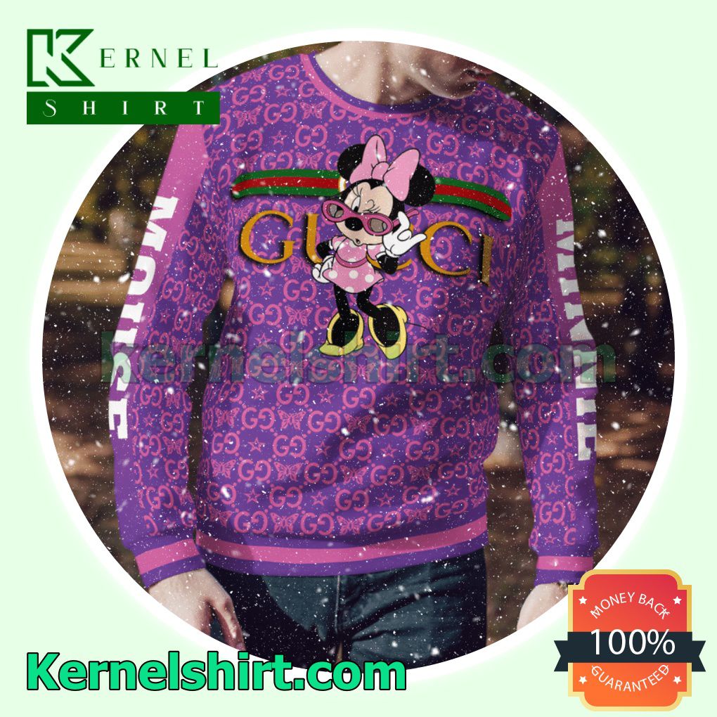 Gucci Minnie Mouse Butterfly Purple Knitted Ugly Sweater Christmas a