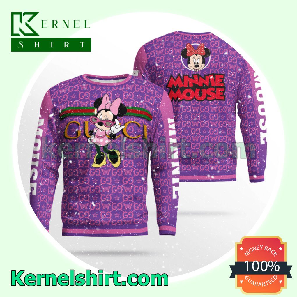 Gucci Minnie Mouse Butterfly Purple Knitted Ugly Sweater Christmas