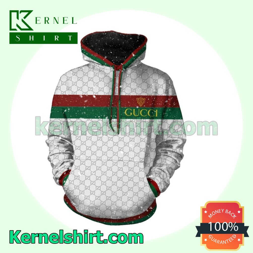 Gucci Museo Logo On Red And Green Stripes White Mens Hoodie