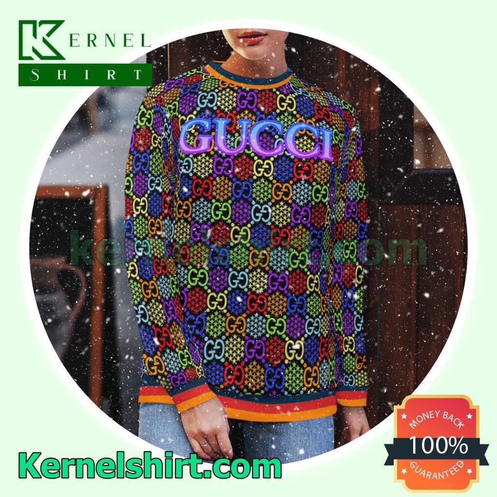 Gucci Psychedelic Multicolor Knitted Ugly Sweater Christmas b