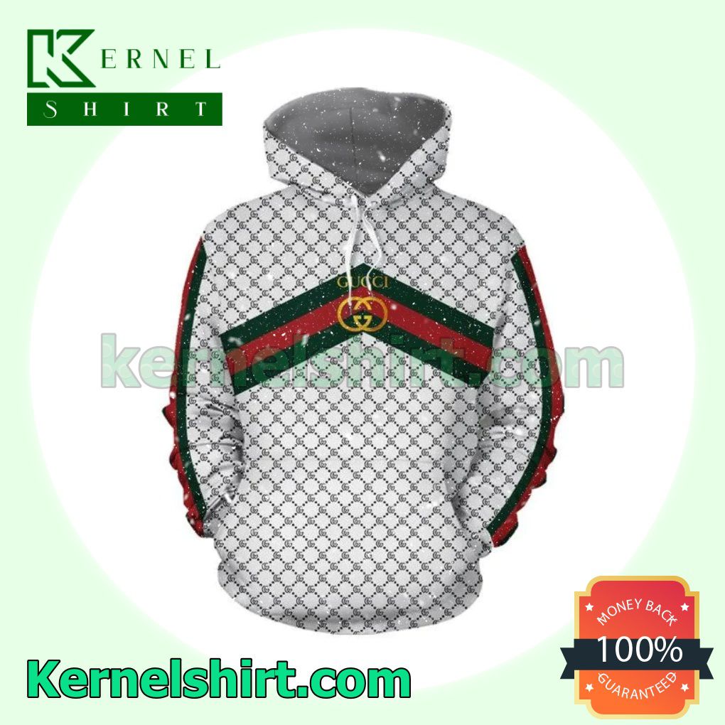 Gucci White Monogram Green And Red Stripes Mens Hoodie