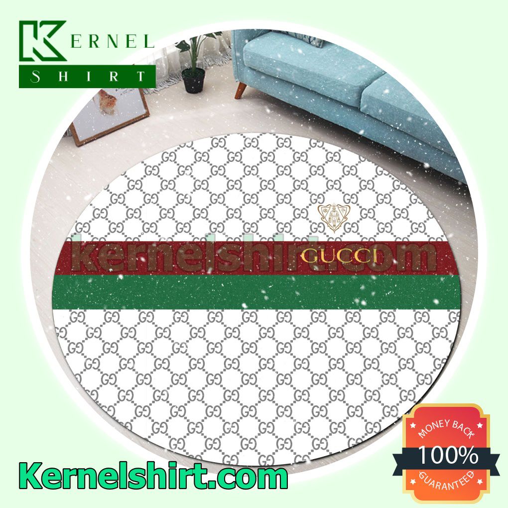 Gucci White Monogram With Red And Green Stripes Round Living Room Rug