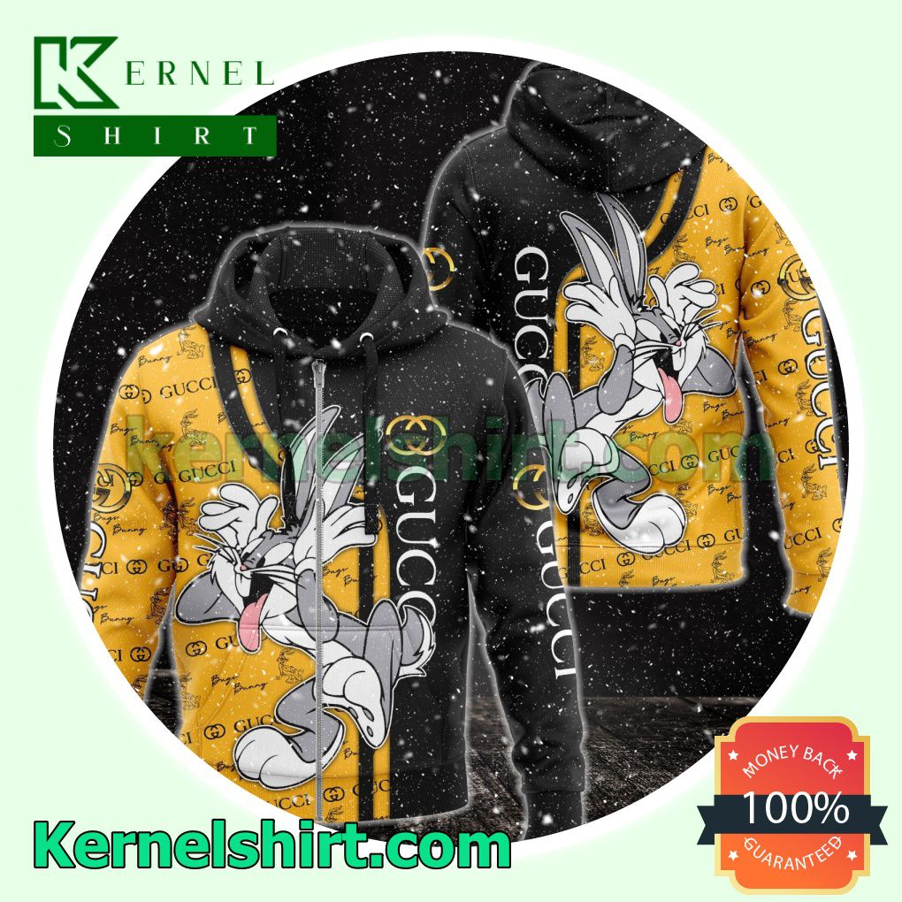 Gucci With Bugs Bunny Black And Yellow Heavyweight Pullover Hoodie Sweatshirt