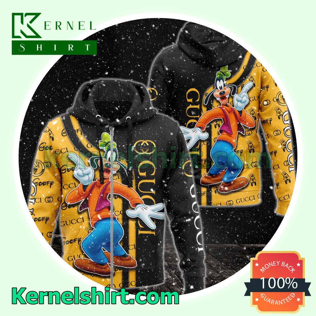 Gucci With Goofy Black And Yellow Heavyweight Pullover Hoodie Sweatshirt