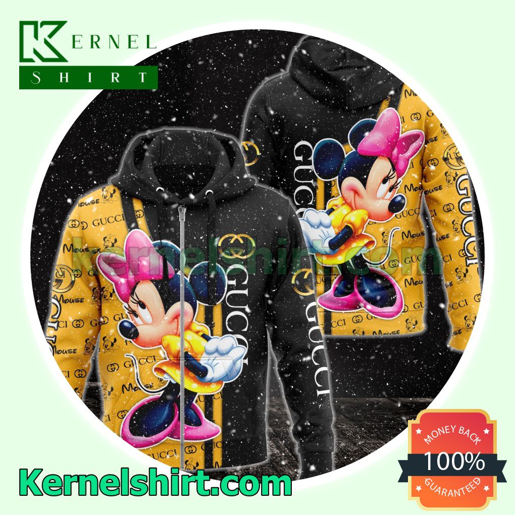 Gucci With Minnie Mouse Black And Yellow Heavyweight Pullover Hoodie Sweatshirt