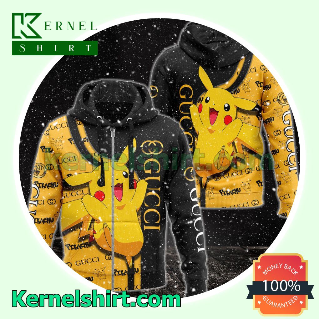 Gucci With Pikachu Black And Yellow Heavyweight Pullover Hoodie Sweatshirt