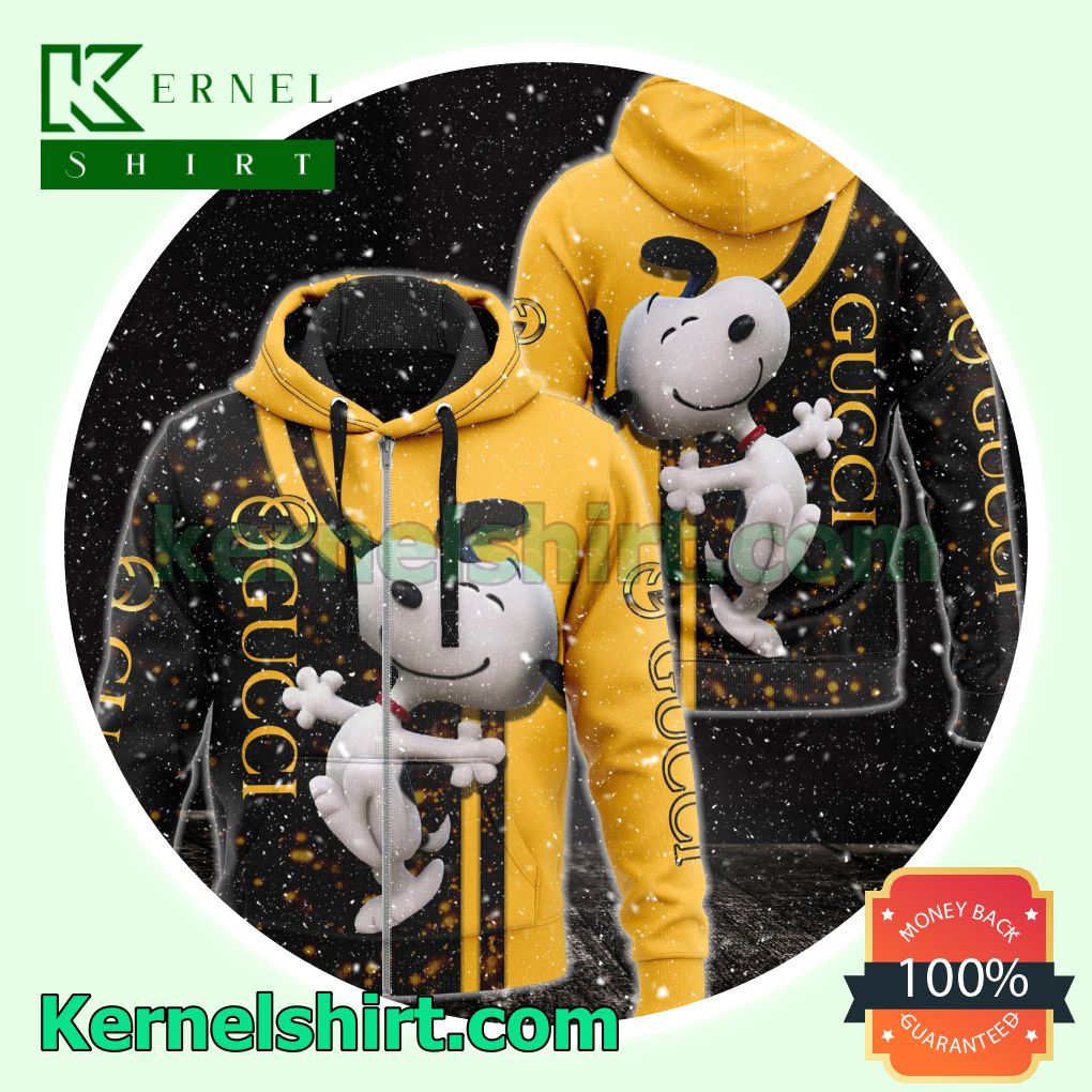Gucci With Snoopy Black And Yellow Heavyweight Pullover Hoodie Sweatshirt