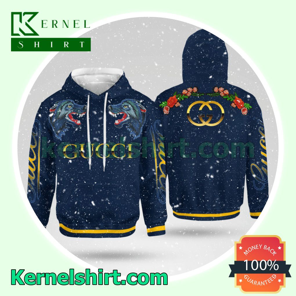 Gucci Wolf Face To Face Navy Mens Hoodie
