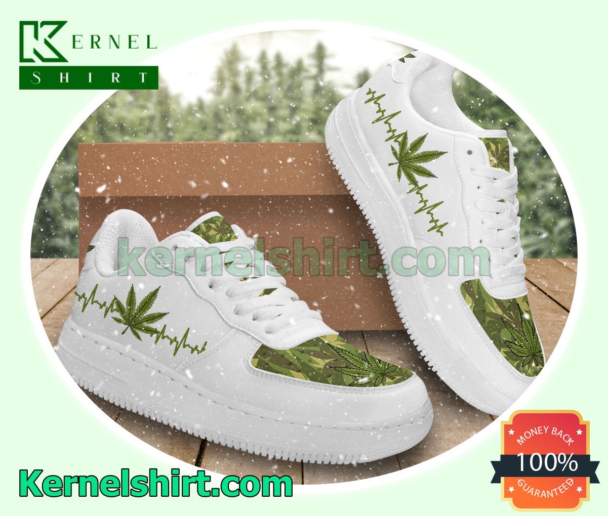 Heart Beat Green Cannabis Weed Nike Womens Air Force 1 Shoes