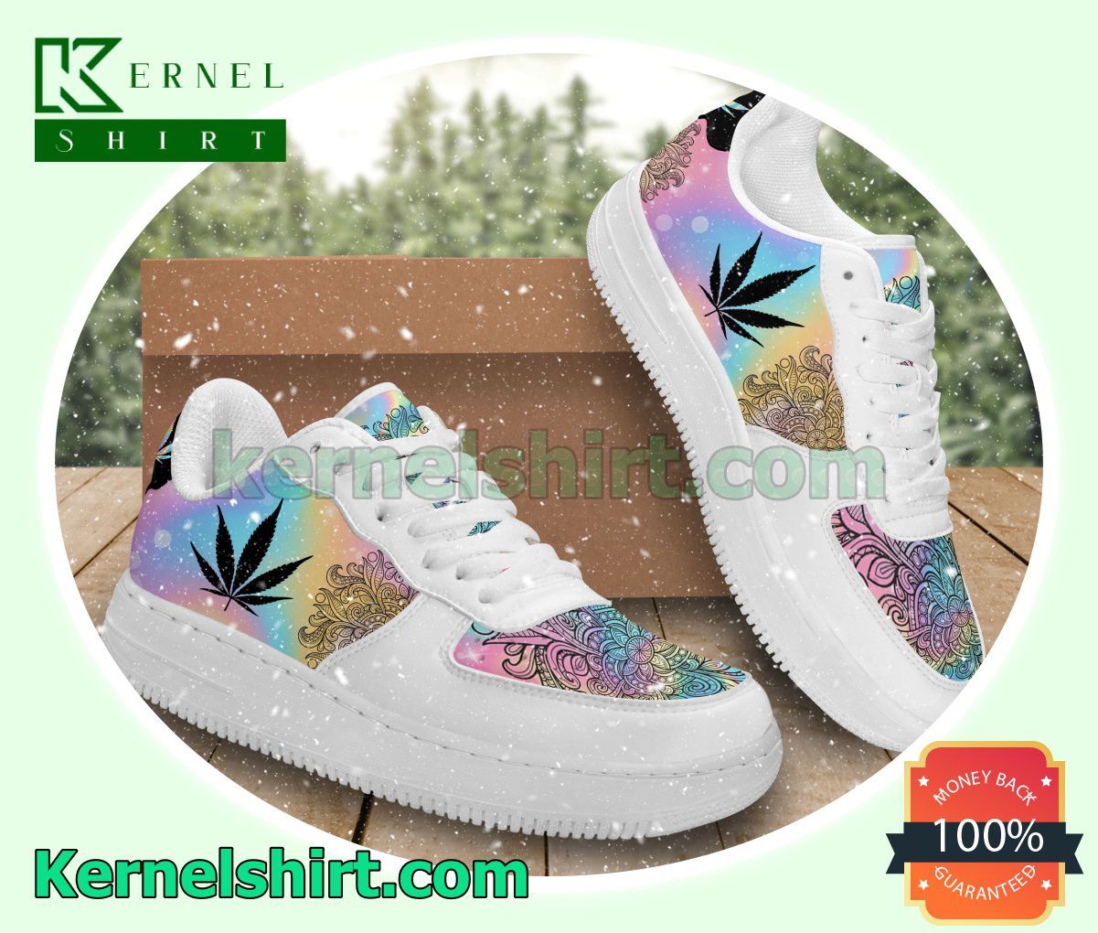 Hologram Mandala Cannabis Weed Nike Womens Air Force 1 Shoes
