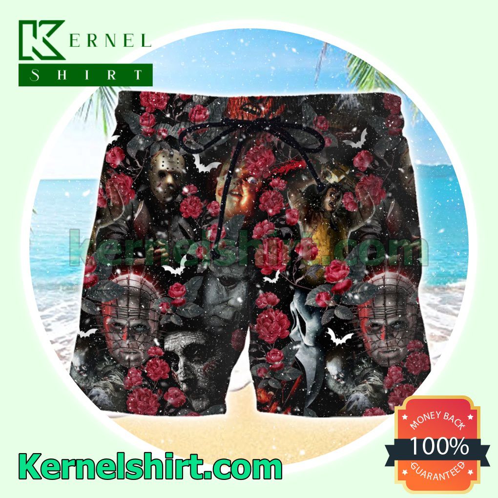 Horror Characters Red Flower Mens Shorts