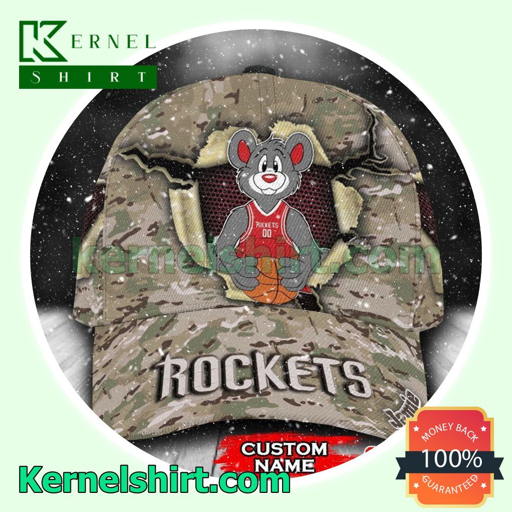 Houston Rockets Camo Mascot NBA Hockey Basketball Baseball Caps