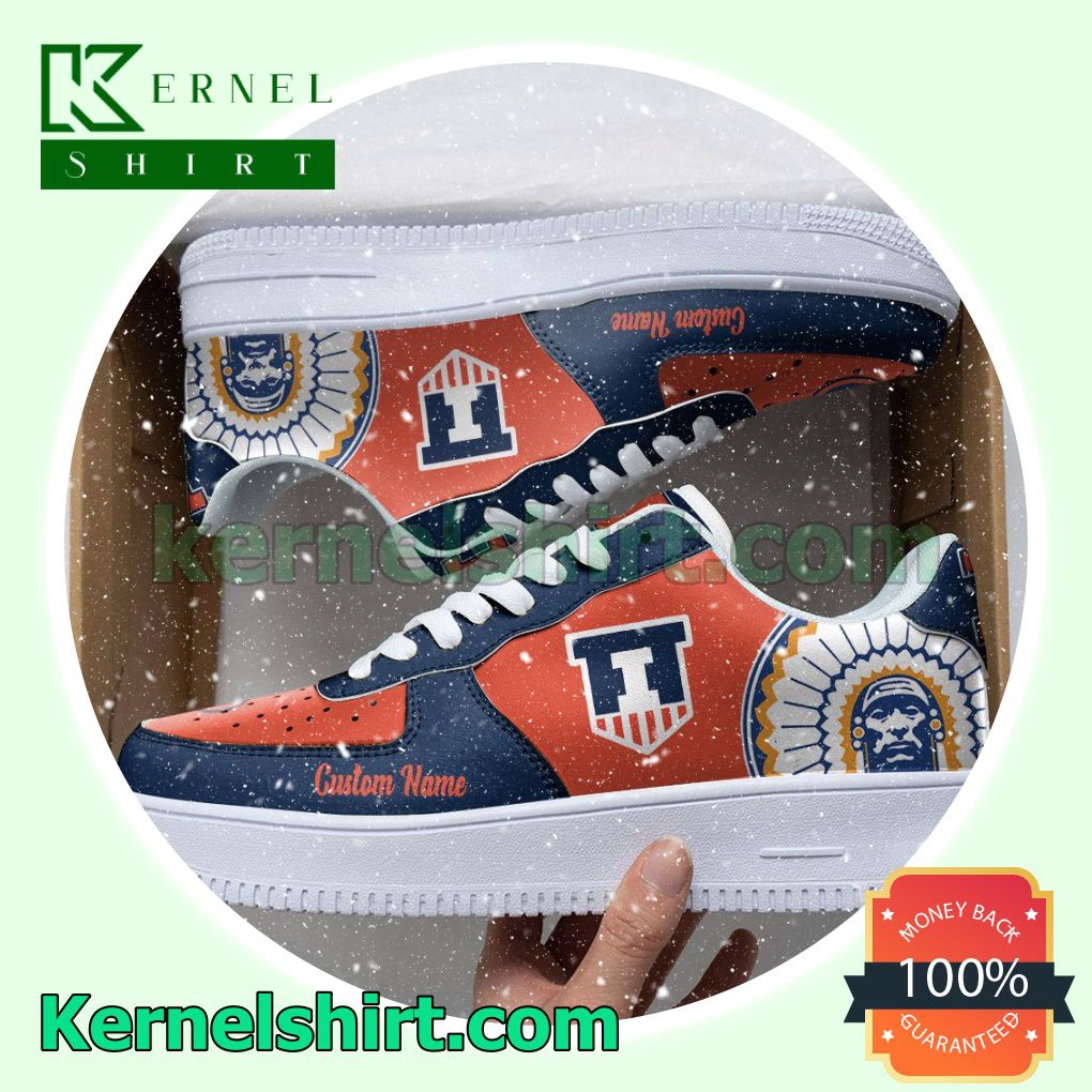 Illinois Fighting Illini Mascot Logo NCAA Custom Nike Air Force 1 Low Top Shoes