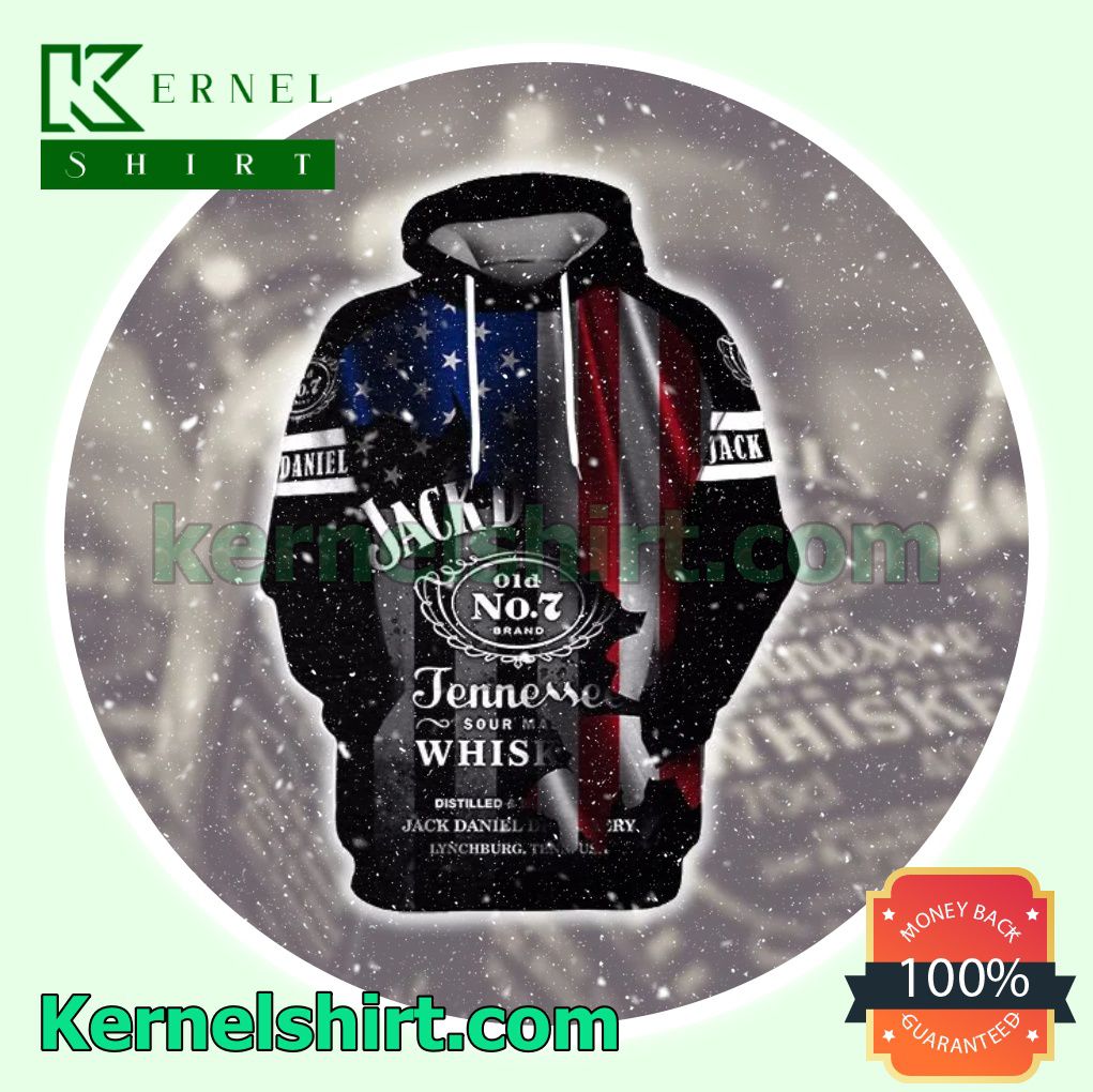 Jack Daniel's Tennessee Whiskey American Flag Black Mens Hoodie a