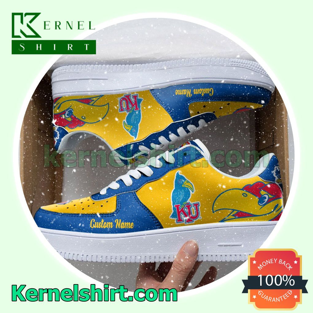 Kansas Jayhawks Mascot Logo NCAA Custom Nike Air Force 1 Low Top Shoes