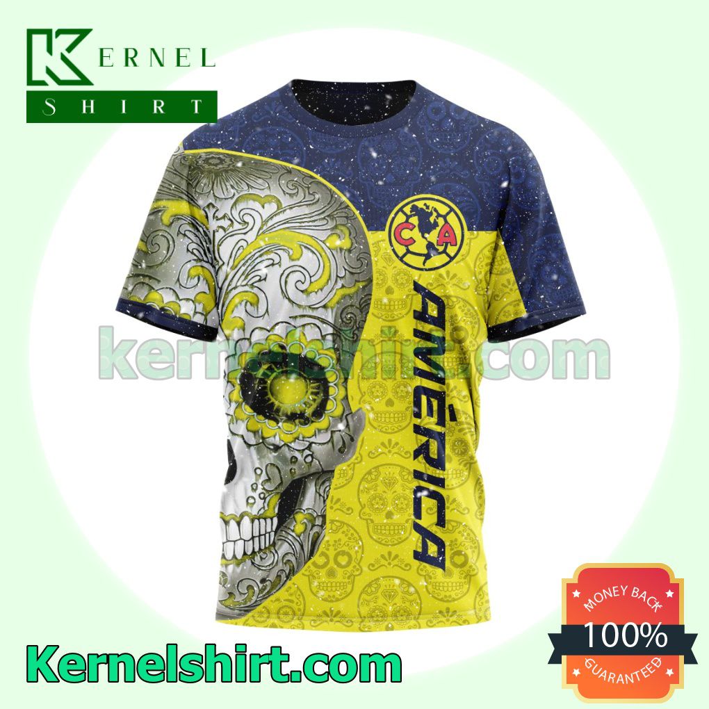 LIGA MX Club America Sugar Skull For Dia De Muertos Customized T-shirt Long Sleeve Tee y